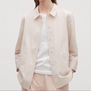 COS Seersucker Cotton A-Line Button Down 3/4 Sleeve Shirt Top